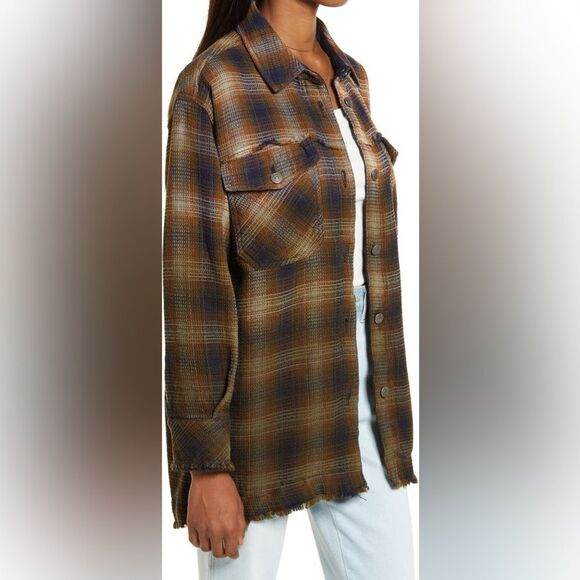 We the Free Anneli Plaid Shirt Jacket Shacket Tobacco Ombre Free People | Sz M - Picture 7 of 15
